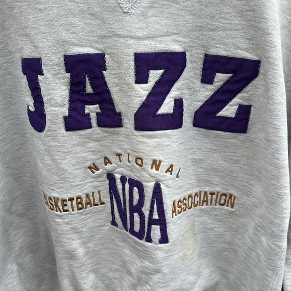 Vintage 90s Russell Athletic Gray Jazz Crewneck Sweatshirt Size Large - Picture 2 of 9